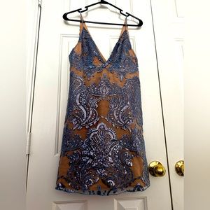 Free People sequins veil blue shimmer mini dress. Size 2.